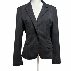 Express Design Studio Black Pinstripe Blazer Fitted Lined Size 12